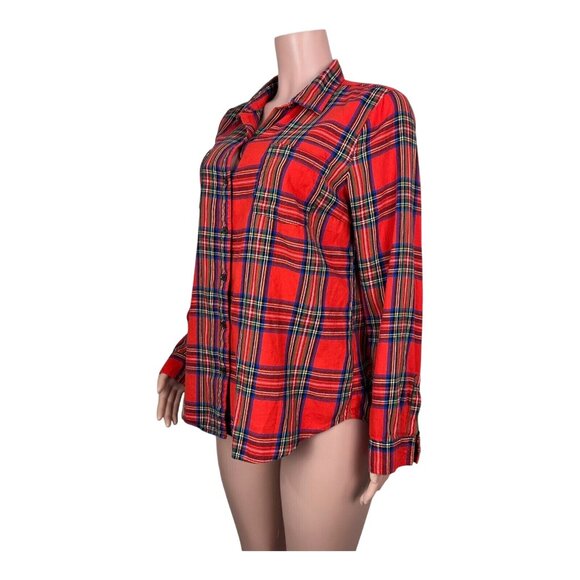 Old Navy Women Orange Plaid Long Sleeve Button-Down Shirt SZ L Classic Holidays - Picture 15 of 15